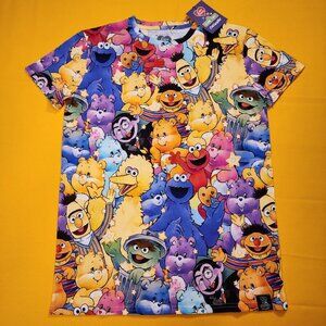 Cakeworthy Care Bears x Sesame Street AOP Unisex Tee Shirt Small NEW